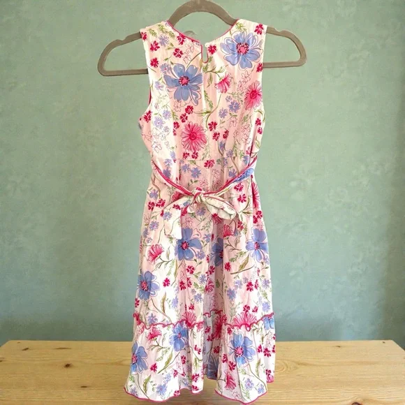 VTG Emily West Girl's Sz 14 Floral Prairie Midi Dress 70s Style Belted EUC Lined - Picture 2 of 12